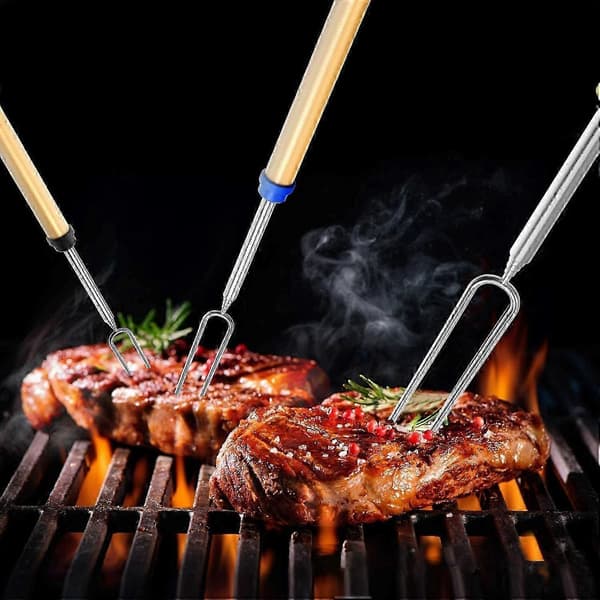 8-pakke BBQ Marshmallow Ristepinner Teleskopgafler med trehåndtak