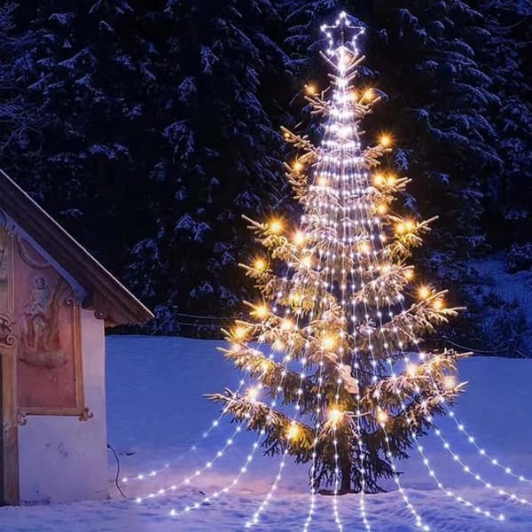 Vandtætte læder julelyskæder til udendørs brug, dekorative lys til have, juletræ, stjerner, vandfald