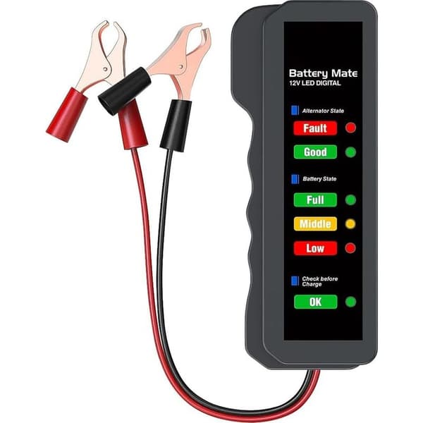 1 stk 12V bilbatteritester, bilgenerator-tester, batterikontroll, analysator for kontroll av generator og batterilading