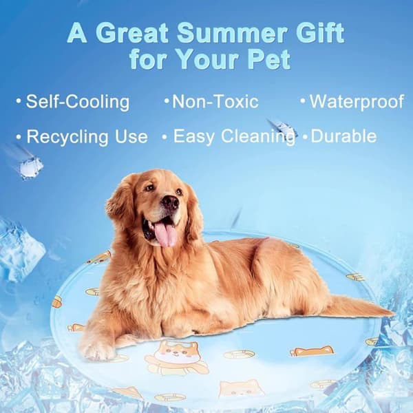 Kølemåtte til hunde, giftfri gel-kølemåtte til hunde og katte, ridsefast, blå