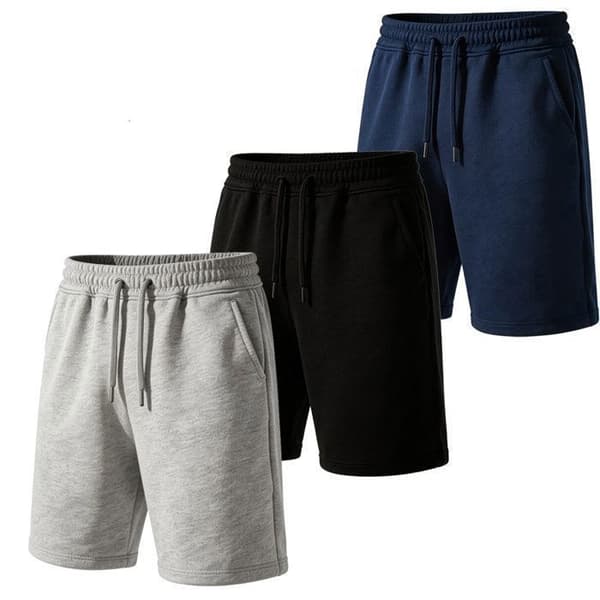 3-pak herreshorts, strækbare bomuldsshorts med lommer og elastisk linning, åndbare og komfortable - sort, grå, blå 40