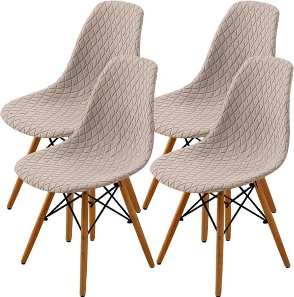 Set med 4 skandinaviska stretchstolsöverdrag, diamant Jacquard-mönster – Beige (sand)