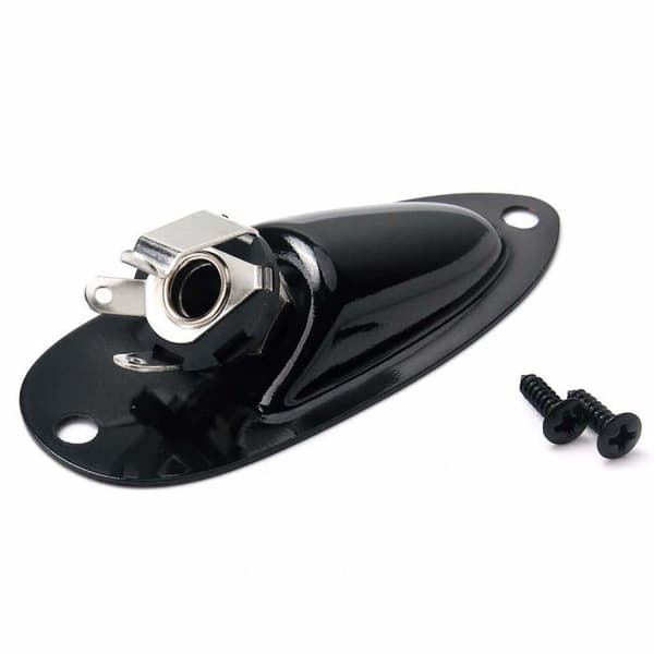 Sort båd jackstik med skruer - Fender Strat guitar input/output - guitartilbehør