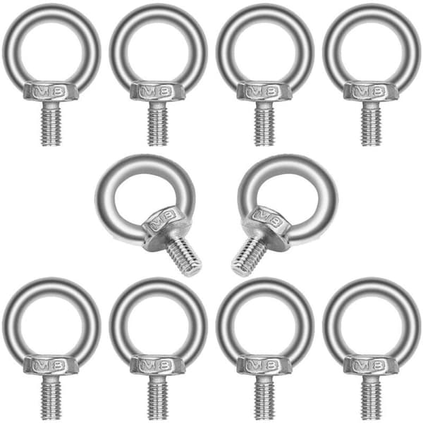 Pakke med 10 M813 304 rustfrie øyebolter - Løftering - Ringform, utvendig gjenge