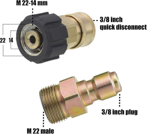 Højtryksrenseradapter, 9,5 mm lynkoblingssæt, M22 14 mm til M22, metrisk fitting 5000 Psi