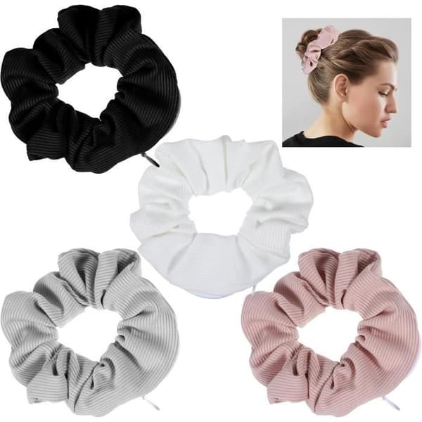4 scrunchies med lynlås, elastik med lynlås, scrunchie med lynlås, hårelastik, scrunchie