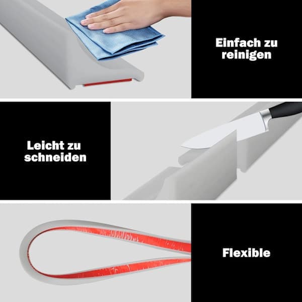 Självhäftande duschlist, duschtröskel / vattenbarriär, vattenstopplist, vattenstopplist Grå-FX- Grå 2m grå 2m gray 2m