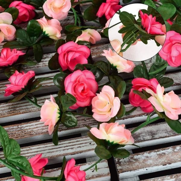 Kunstig blomsterkrans - Rosa - 250 cm - 4 stk - Silke - Bryllups- og hagedekorasjon