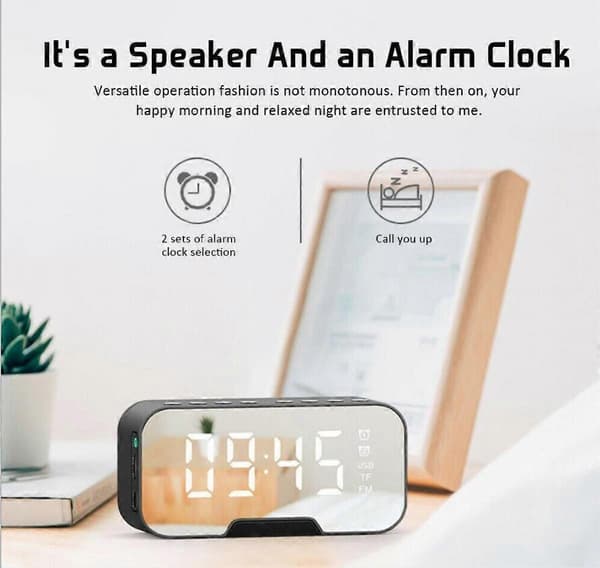 Monitoiminen herätyskello peili Led-herätyskello monitoiminen langaton Bluetooth (musta)