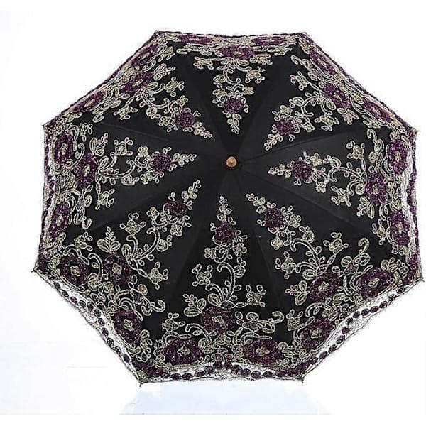 Vikbart UV-parasoll Snö-/regn-/solparaply Broderat bröllopsparaply Svart Black