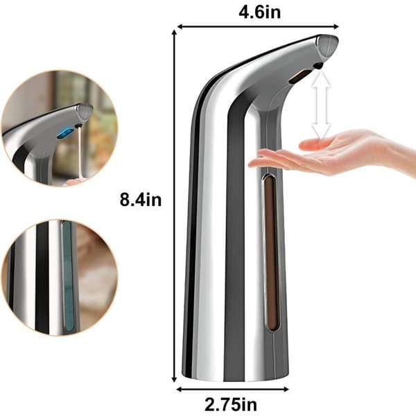 Automatisk tvåldispenser 400ml – Infraröd sensor – IPX6 vattentät – Silverdesign för badrum och kök