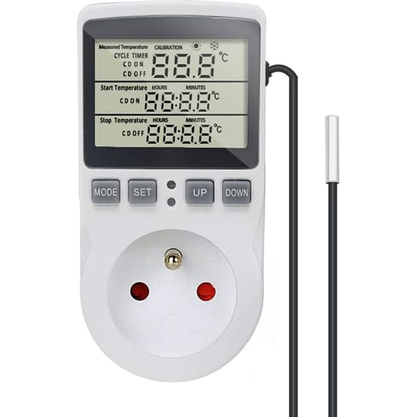 Digital termostatplugg med temperaturregulator for oppvarming og kjøling, LCD-temperaturkontrollerplugg med timer for akvarium