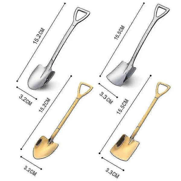 2 STK Flat Spade 2 STK Spiss Spade Kaffeskje Bestikksett Rustfritt Stål Retro Spade Kasting (Gull)