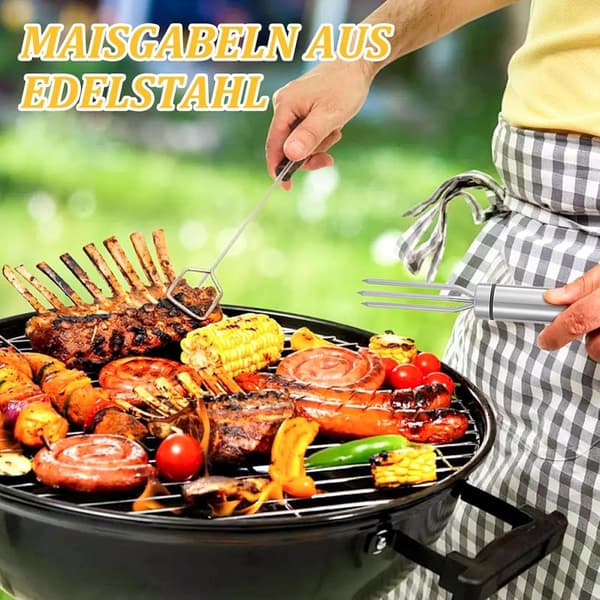 Potatisgaffel – 4-pack majsgaffel i rostfritt stål 18,8x2cm med 3 tänder, diskmaskinssäker