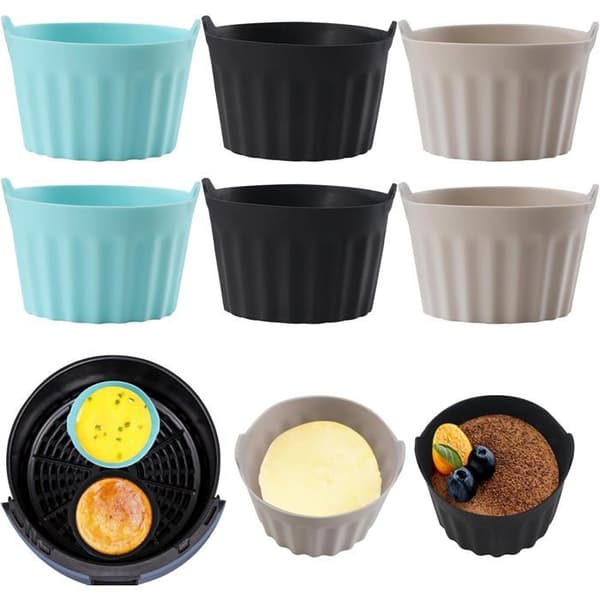 Airfryer tilbehør - Silikone bageforme - Sort, grå og blå - Sæt med 6