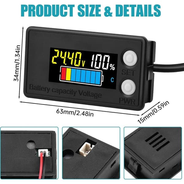 Batterikapacitet 12V, 24V, 36V, 48V, 60V, 72V, 84V, DC7-100V batteriindikator, lithium batterikapacitetsmonitor