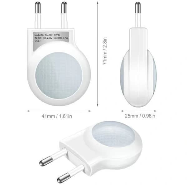 0,7W Mini LED Natlys med Lyssensorstik, Automatisk Sensor, til Børne- og Babyværelser, Hvid, 2 stk LBQ23