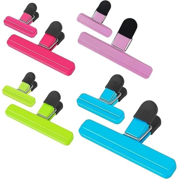 Poseklemmer - 8 stk. - Genanvendelige - Plastik - Assorterede farver