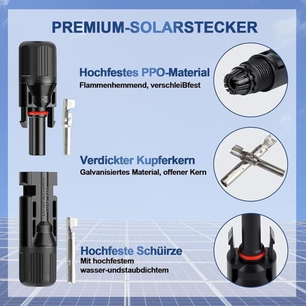 10 par MC4 fotovoltaisk solcelleforbindelse, han/hun PV-forbindelse, dobbeltring vandtæt forsegling, til fotovoltaisk solpanelkabeltilbehør