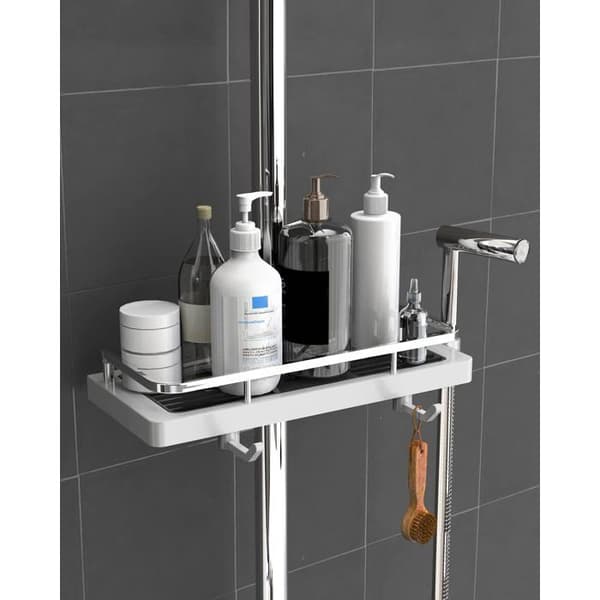 Dusjhylle for baderomsoppbevaring, 24-25 mm stangmontering, hvit, 1 stk