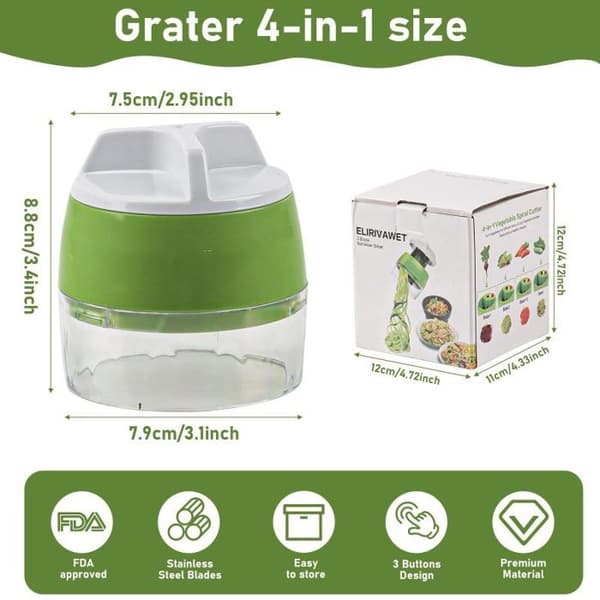 4-i-1 Grønnsaksspiralizer, Grønnsakspyramideskjærer, Grønnsaksspaghettikutter, Grønnsakskutter i rustfritt stål