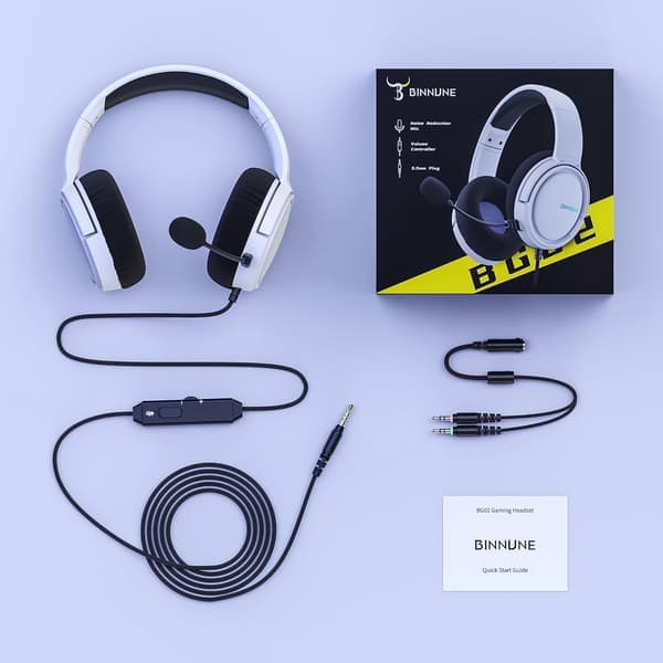 Gaming Headset med Mikrofon – Kablede Hovedtelefoner til PS5, Xbox Series S|X, PS4, Xbox One, PC, Switch – Vælg Farve White