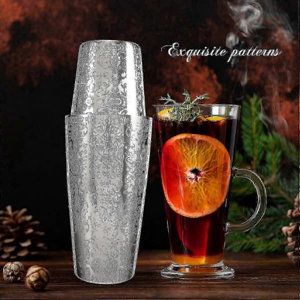 Boston Cocktail Shaker-sett i rustfritt stål med gravert design