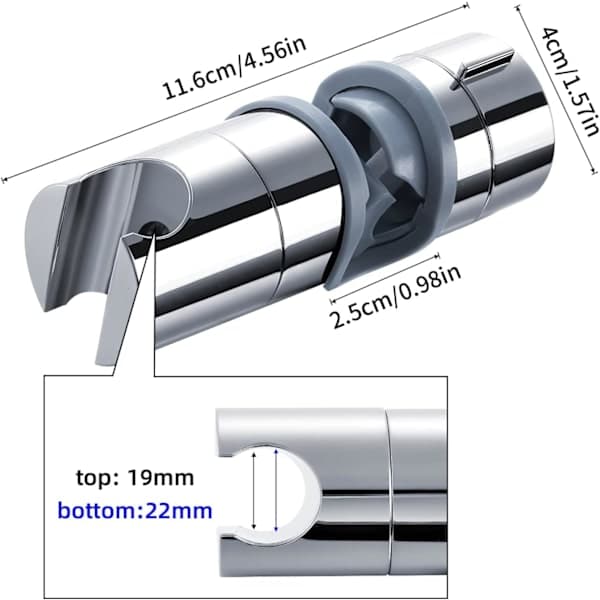 Justerbar håndbruserholder, bruserholder til brusestang 16-19 mm udvendig diameter i forkromet ABS-plast (grå)