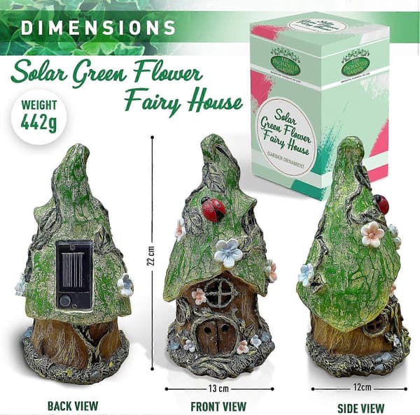 DEN FORTRYLLEDE HAVE Fe Hus Grøn Blomst Ornament Udendørs Dekoration Fe Have Tilbehør Statue Alf Pixie Feer Hjem