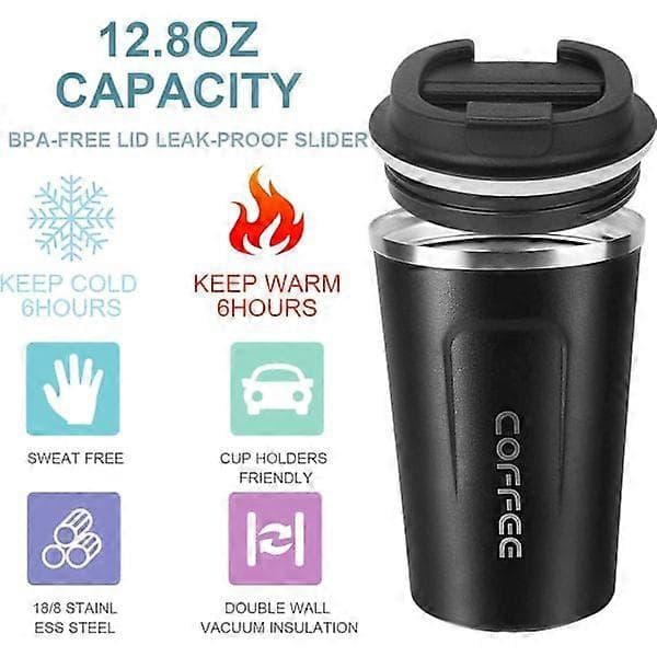 380ML Kaffemugg, Resemugg i Rostfritt Stål, Dubbelväggig Isolerad Bilmugg, Superbred Kalibermugg