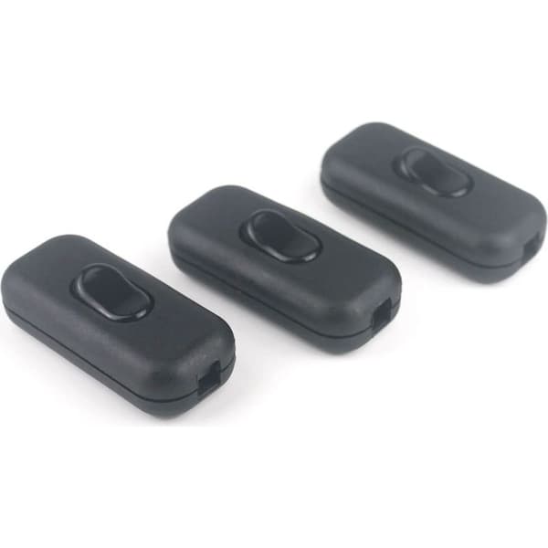 3 stk. inline ledningsbryter 6A 250V vippebryter for inline lampe, 2- eller 3-leder belysningskabel, med vippe av/på