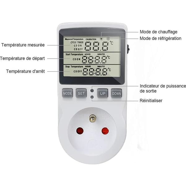 Digital termostatplugg med temperaturregulator for oppvarming og kjøling, LCD-temperaturkontrollerplugg med timer for akvarium