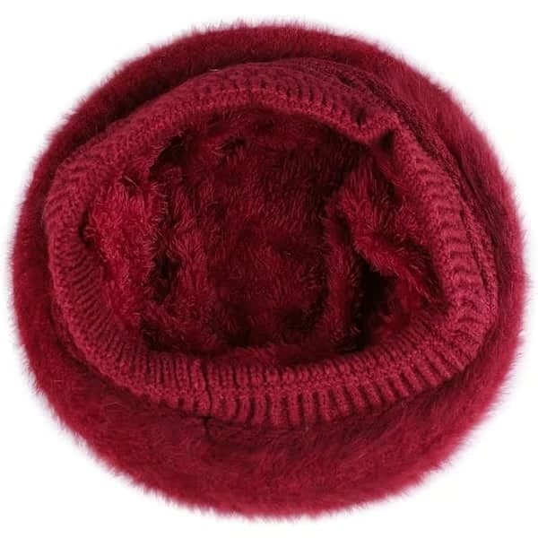 Damhatt Dubbellager Fleecefodrad Vinter Ribbad Mössa Baskerhatt Fransk Basker Vintage Stickad Flätad Virkad Chic Lättvikt, Vinröd