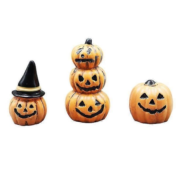 2026 3-pak Halloween Mini Græskar Statue Mini Harpiks Græskar Spøgelse Ornament Eventyr Halloween