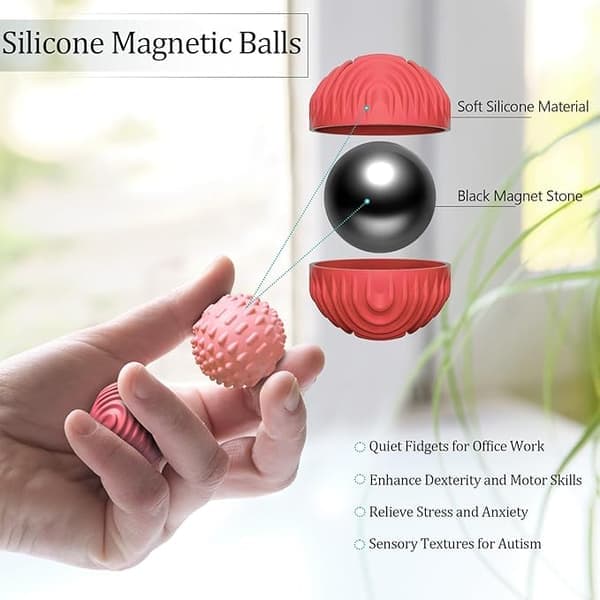 Silikone magnetiske kugler – 4-pak stresslindrende sensorisk fidget til angst, autisme og ADHD – Pink pink