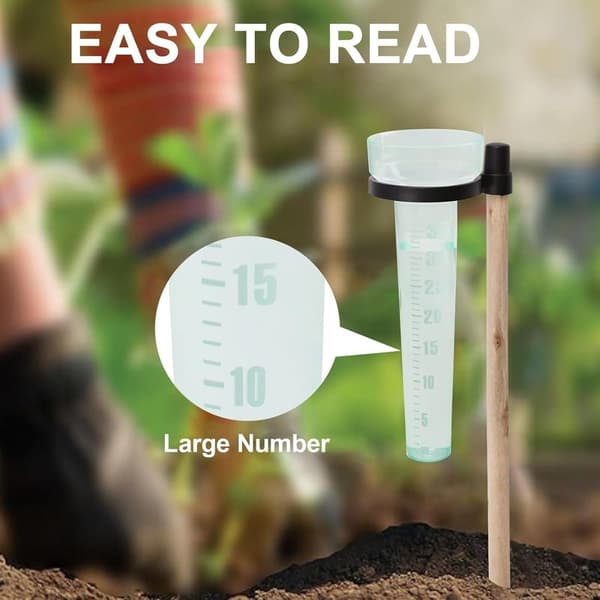 Regnmåler, 1 stk. Plastikregnmåler med stativ til måling af nedbør i haven, udendørs, gård.