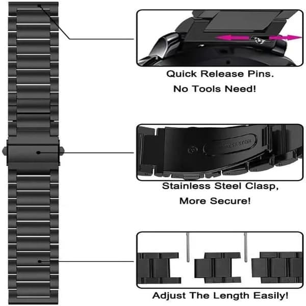 Garmin Urrem – Metalrem til Vivoactive 3/4/5, Forerunner, Venu – Vælg Bredde & Farve S-Black-K-Black 22mm width
