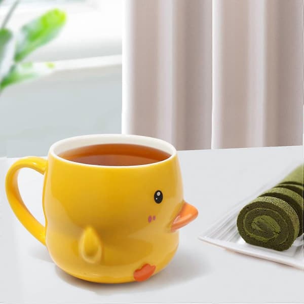 SSRGV 14 oz Sjov And Keramisk Kaffekrus til Kvinder Tekop Søde Gule Krus med Låg
