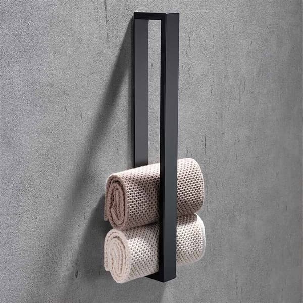 Sorte badehåndklæderinge (rektangulære 24,5 cm), vægmonterede håndklæderinge i rustfrit stål