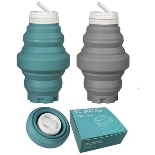 Hopfällbar vattenflaska, 500 ml, lock med pip, livsmedelsgodkänd silikon, ultrakompakt, resevänlig (2-pack)