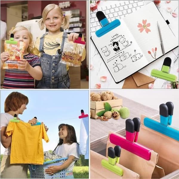 Poseklemmer - 8 stk. - Genanvendelige - Plastik - Assorterede farver