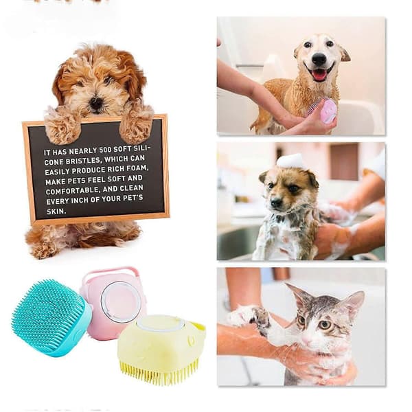 Hundebadebørste, kæledyrsmassagebørste shampoodispenser, blød silikonebørste gummibørste til hunde (himmelblå)