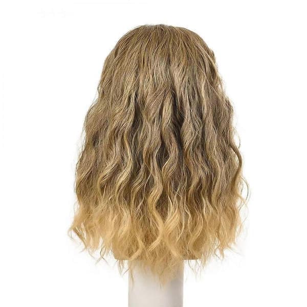 Peruk med skägg, män, lång lockig askblond peruk, Halloween-kostymperuker