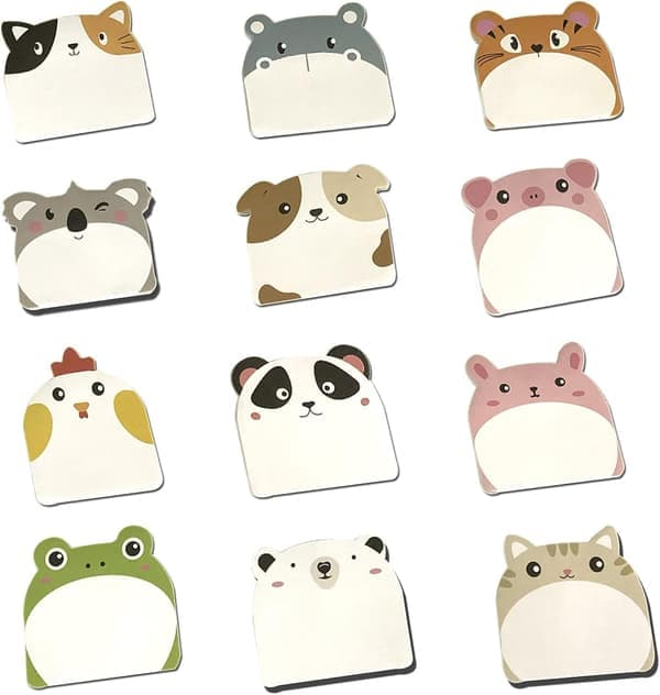 12-pack Cartoon Animal Pattern Sticky Notes Cute Self-Adhesive Tabs (L6cm*5.5cm)