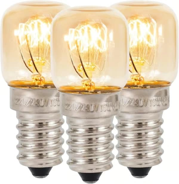 3-pack glödlampor för ugnar och kylskåp, liten E14 15W <300°C dimbara dvärglampor för ugnar, Himalayasalt