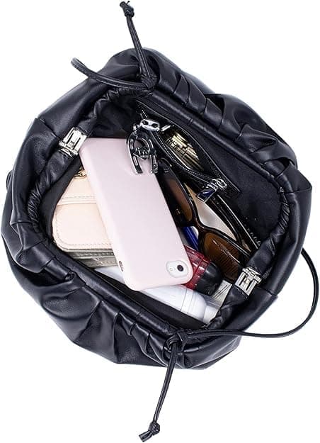Blød Cloud Dumpling Taske til Kvinder, Crossbody Taske eller Clutch, Skuldertaske - Sort