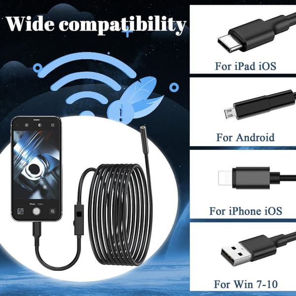 Valaistu endoskooppikamera, vedenpitävä endoskooppikamera 8 LED-valolla, IP67 HD-endoskooppikamera Androidille, iOS:lle, tableteille