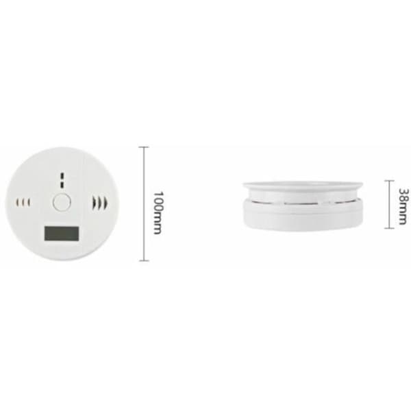 Kolmonoxiddetektor med digital display och hörbart larm, batteridriven