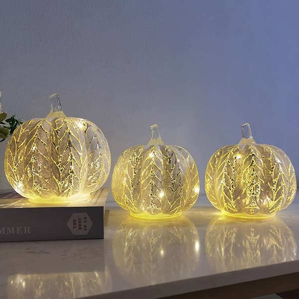 Taicans LED Glas Græskar Lampe med Timer til Halloween, Efterår og Thanksgiving Græskar Dekorationer