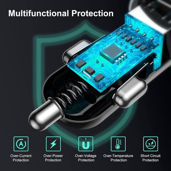 USB Biloplader – 4-ports hurtig 35W 7A QC3.0 til iPhone, iPad, Samsung, Huawei & Xiaomi – Sort